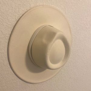 Off white flat brim felt hat